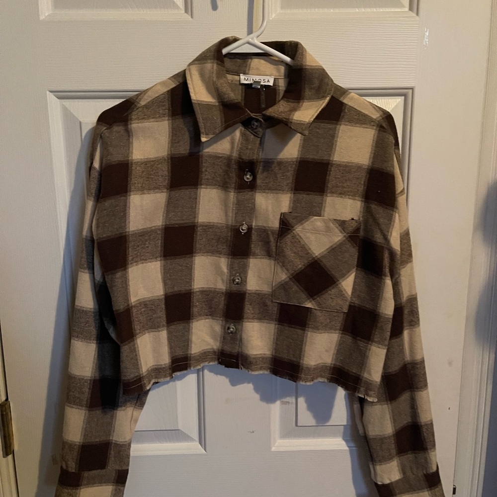 MIMOSA, Small, Long sleeve, button down, crop top, frayed hems, gently used